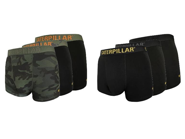 Set herenboxershorts: drie zwarte en drie met camouflageprint.