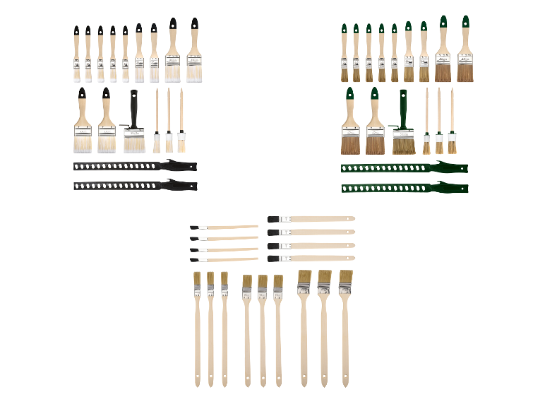 Set verfkwasten in verschillende breedtes en handvatten.
