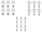 Assortiment LED-lampen: rond en kaarsvormig.