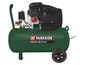 Een groene Parkside compressor met wielen.