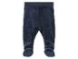 Donkerblauwe babybroek met voetjes van velours.