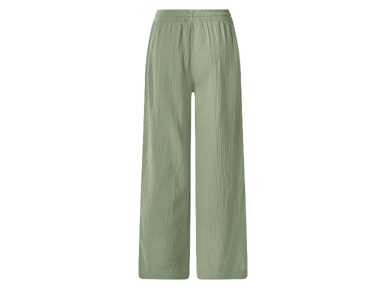 Groene wijde broek met elastische tailleband.