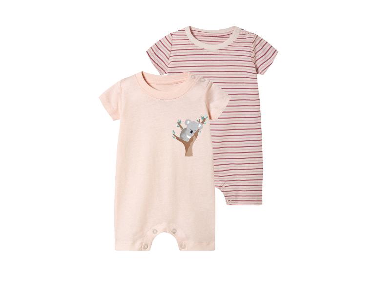 Baby set: roze romper met koala en roze-bordeaux gestreepte romper.