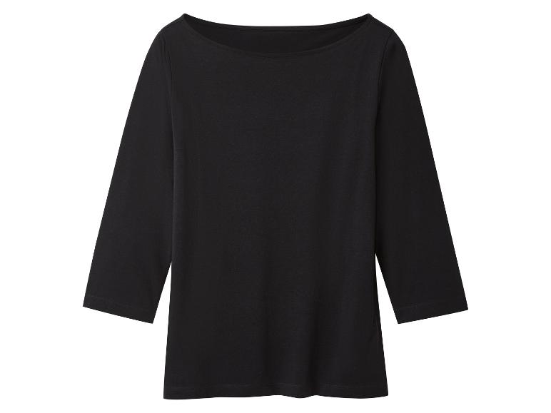 Een zwart T-shirt met lange mouwen en boothals.