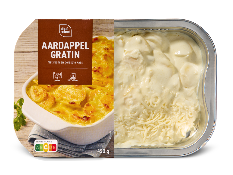 Chef Select aardappelgratin met room en geraspte kaas, 450 g