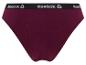 Bordeauxrode Reebok damesonderbroek met zwarte elastische band en wit logo.