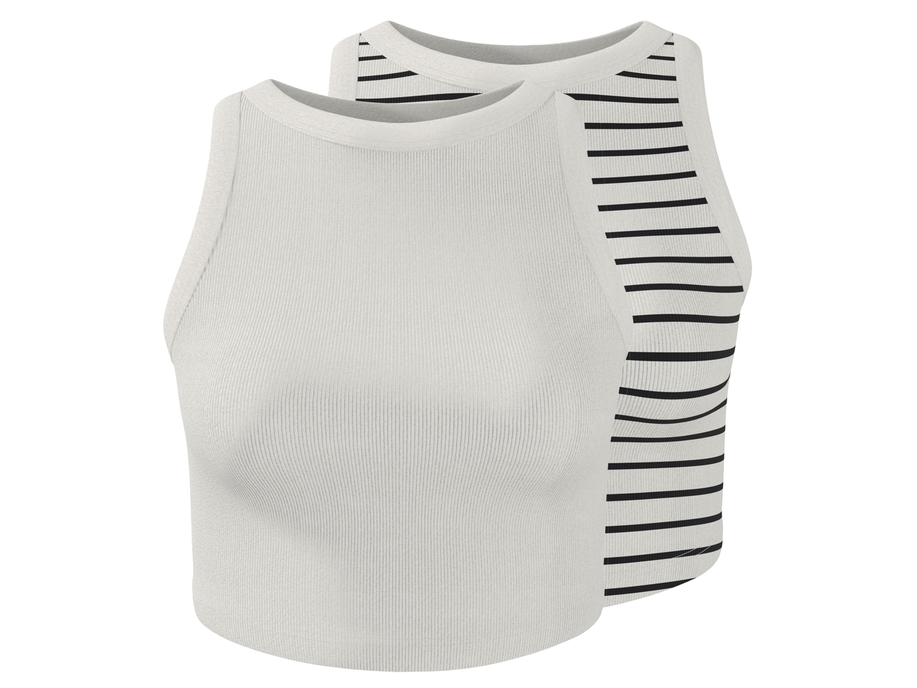 esmara Set van 2 dames cropped tops (Wit/zwart, L (44/46))