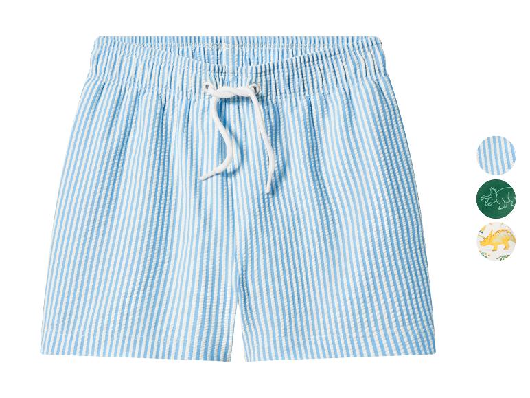 Blauw-wit gestreepte zwemshort met trekkoord, met dinosaurusontwerpopties.