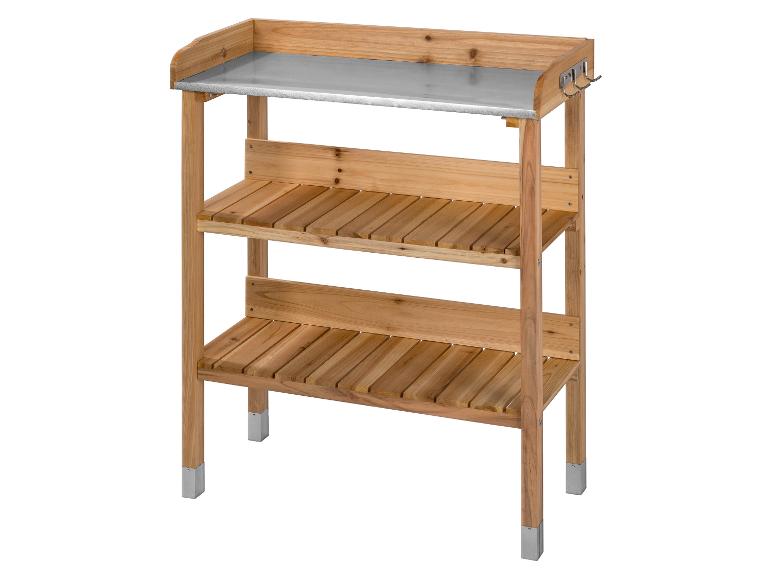 Houten tuintafel met metalen werkblad en planken