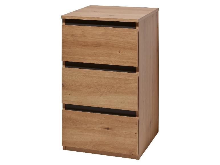 Bruine ladekast met drie lades in houtlook