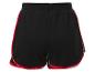 Zwarte sport shorts met rode en grijze details.