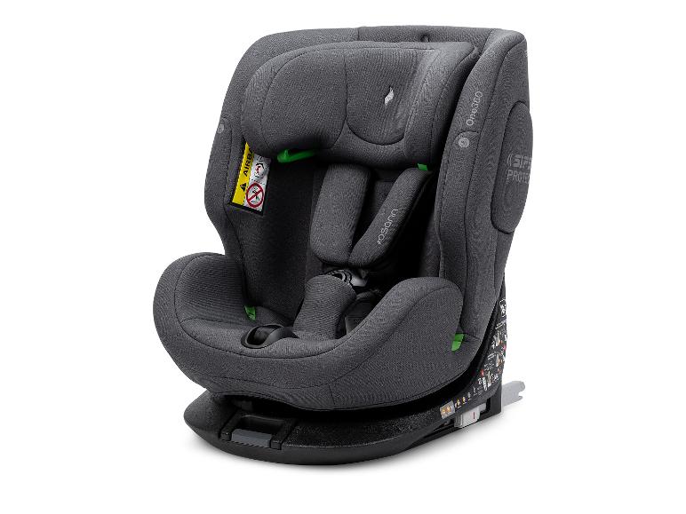 Grijze kinderautostoel met harnas en draaibare basis
