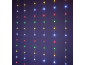 Kleurrijke LED-lichtsnoeren met sterrenburst-effect op een donkere achtergrond.