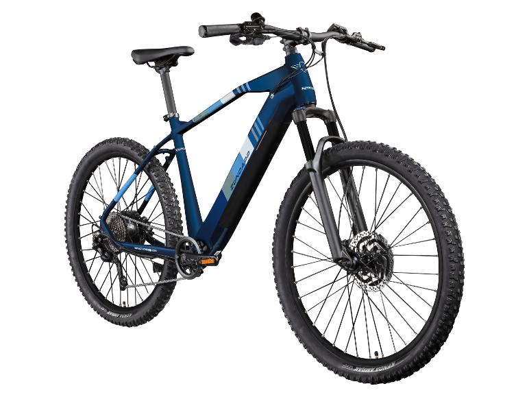Een blauwe Zündapp Z20B elektrische mountainbike wordt getoond.