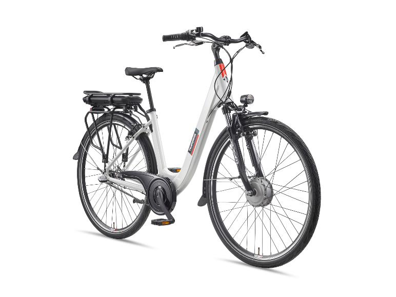 Witte stads-elektrische fiets met bagagedrager en accu