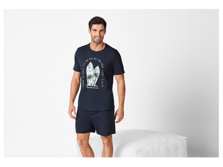 Herenslaappak, t-shirt en short, surfthema.