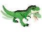 Een groen speelgoed-T-Rex dino met bewegende kaken.