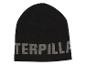 Een zwarte gebreide muts met Caterpillar-logo.
