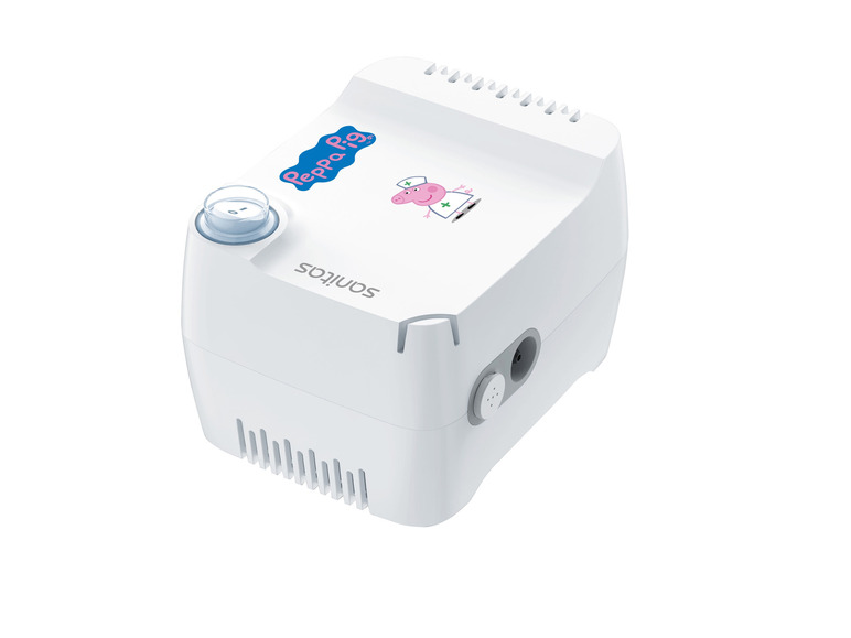 Een witte vernevelaar met Peppa Pig-thema van het merk Omron.