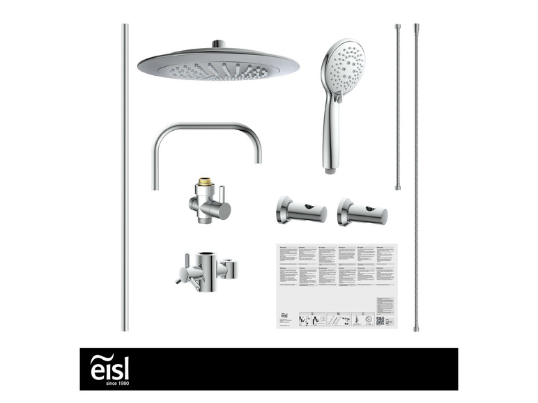 Doucheset met regendouche, handdouche en accessoires van Eisl.