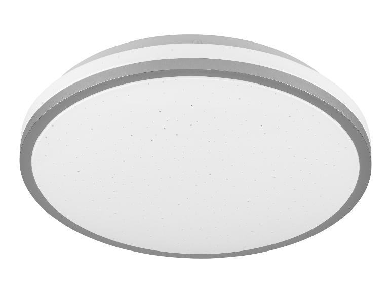 Ronde plafondlamp met witte diffuser en grijze rand.