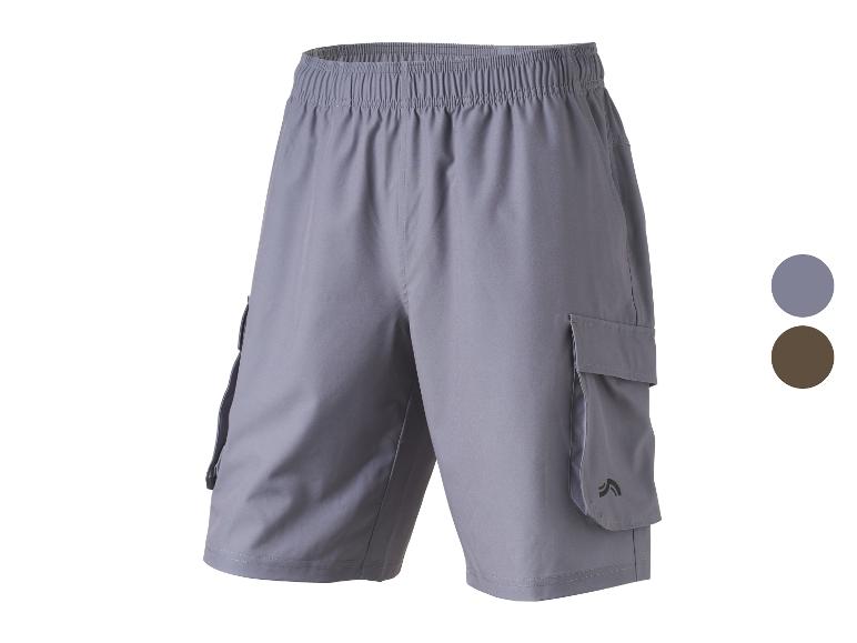 Grijze cargoshorts met elastische tailleband en zijzakken.