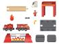 Houten en plastic brandweertrein speelset.