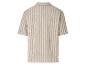 Beige gestreepte overhemd met korte mouwen.