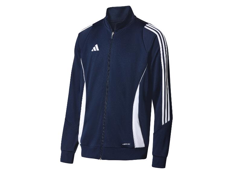 Adidas trainingsjack, donkerblauw met witte accenten.