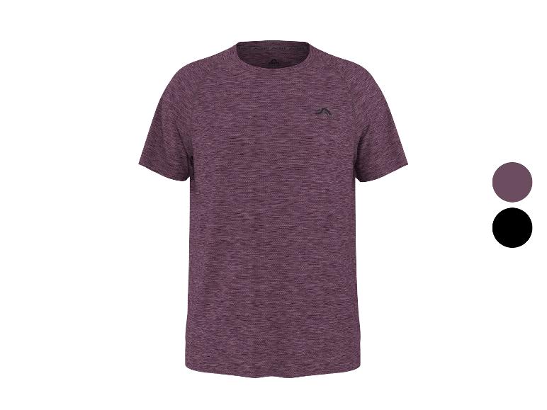 Paars sportshirt met korte mouwen en een klein logo op de borst, met kleurstalen ernaast.