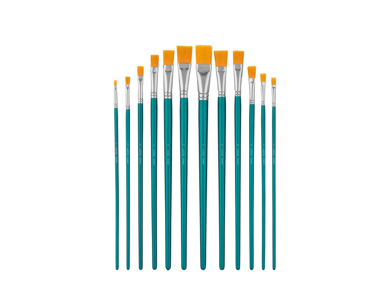 Een set van 12 Crelando kwasten met een platte borstel