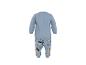 Lichtblauwe kinderpyjama met cartoonfiguur en stippen.
