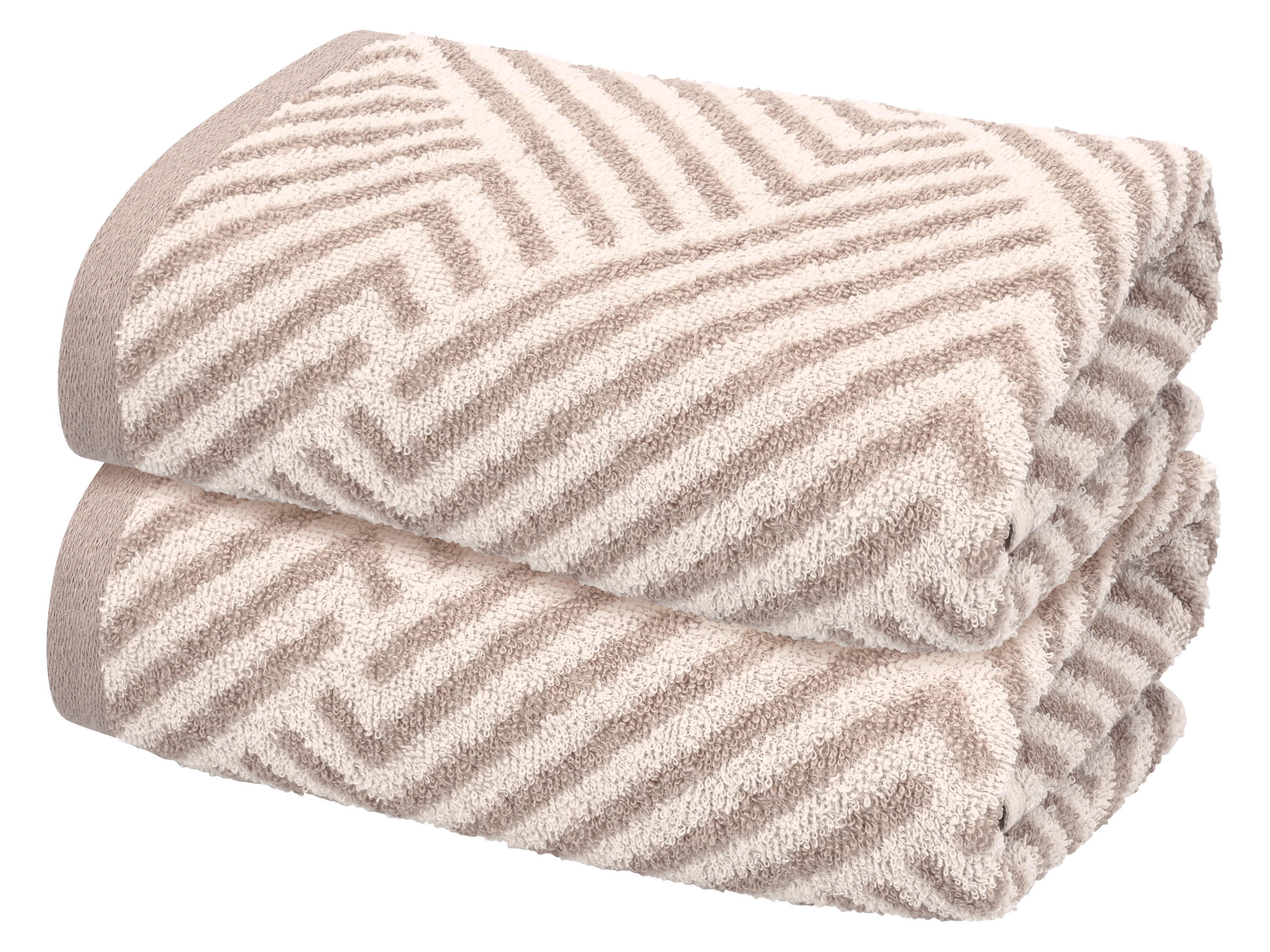 LIVARNO Set van 2 handdoeken, 50 x 100 cm, 500 g/m² (Beige/print)