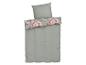 Grijze beddengoedset met bloemenprint.