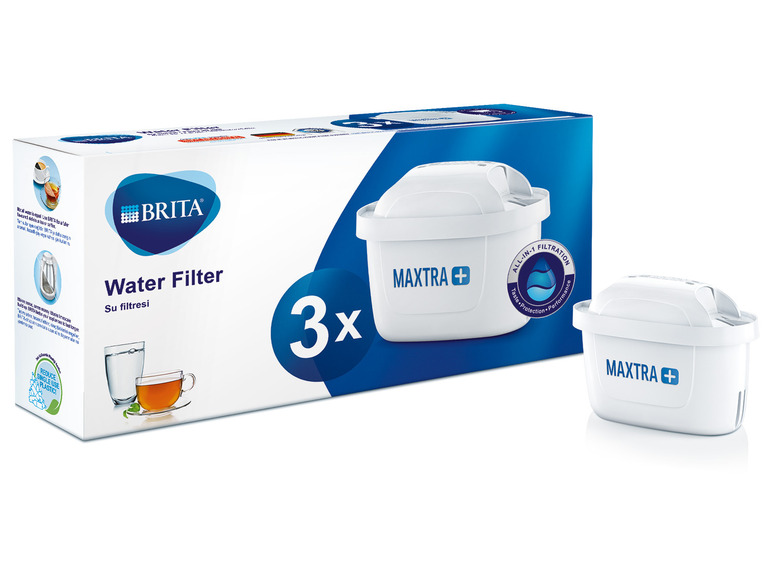 Drie Brita Maxtra+ waterfilters voor een betere smaak en optimale bescherming.