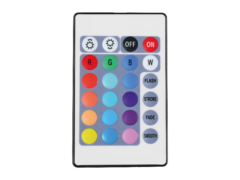 LED afstandsbediening met RGBW kleur- en verlichtingsmodusknopjes.