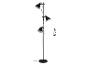 Zwarte vloerlamp met drie verstelbare spots, 170 cm hoog.