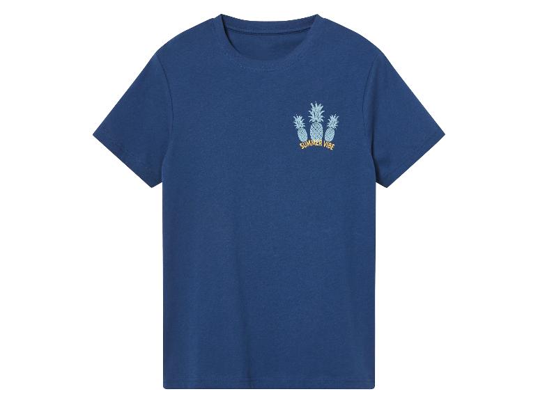 Donkerblauw t-shirt met ananasprint en tekst 'Summer Vibe'.