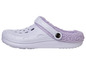 Lilac gekleurde Crocs-achtige slipper met bontvoering.