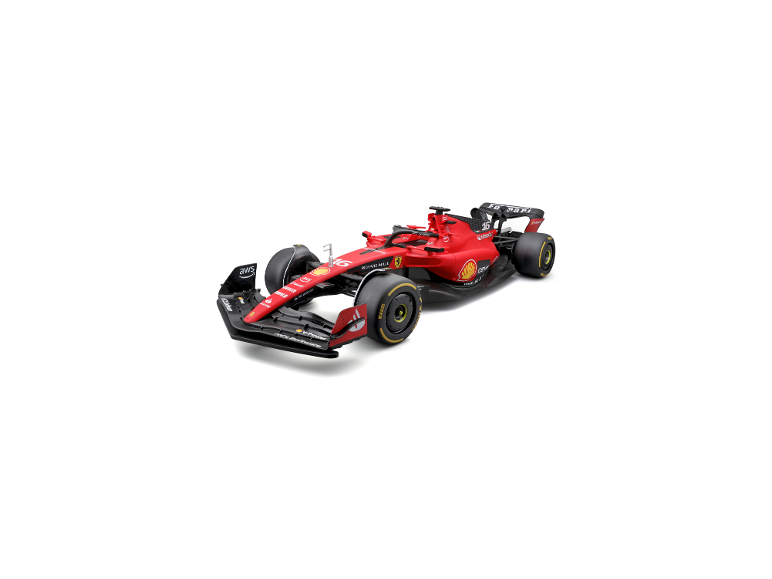 Rood raceautomodel met nummer 16 en sponsoring.