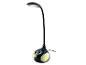 Zwarte LED-bureaulamp met flexibele arm en basis met kleurrijke lichten