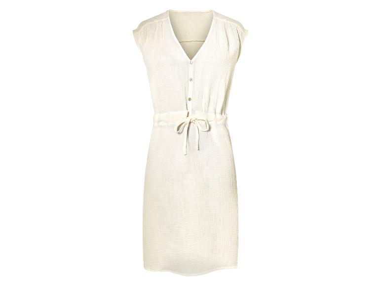 Beige knoopjurk, boho chic stijl.