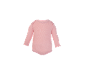 Roze babyromper met lange mouwen.