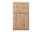 Hoge houten kast met twee laden en twee onderste deuren.