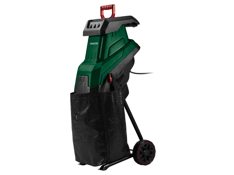 Parkside tuinhakmolen met opvangzak en wielen.