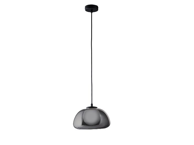 Moderne hanglamp met rookglas kap.