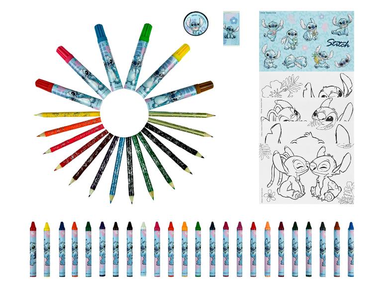 Stitch kleurset met stiften, kleurpotloden, waskrijtjes en kleurplaten.