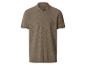 Bruin gebreid poloshirt met korte mouwen en opengewerkt ruitpatroon.