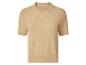 Beige gebreide trui met korte mouwen en ronde hals.