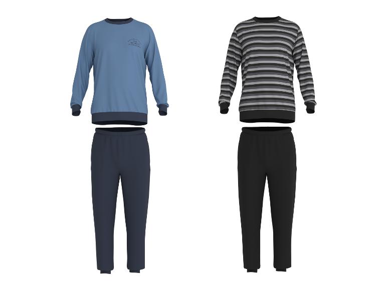 ESMARA MEN herenpyjama: blauwe set met opdruk en gestreepte grijze set.